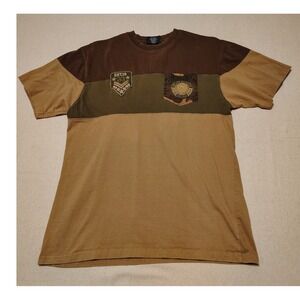 Red Ape Mens Colorblock T-Shirt Brown Green Tan Camo Pocket Patch Size M I